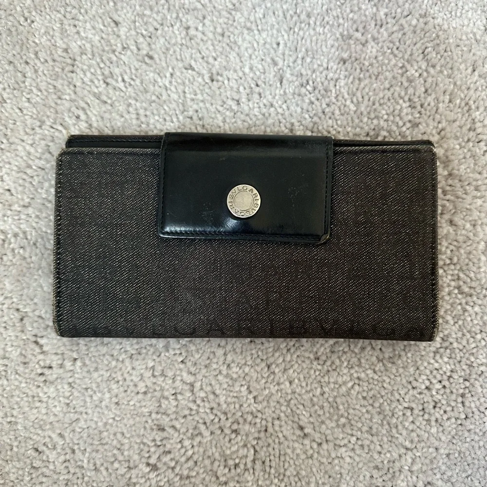 Bvlgari Bulgari logo authentic vintage long logomania in gray denim wallet - Picture 7 of 15